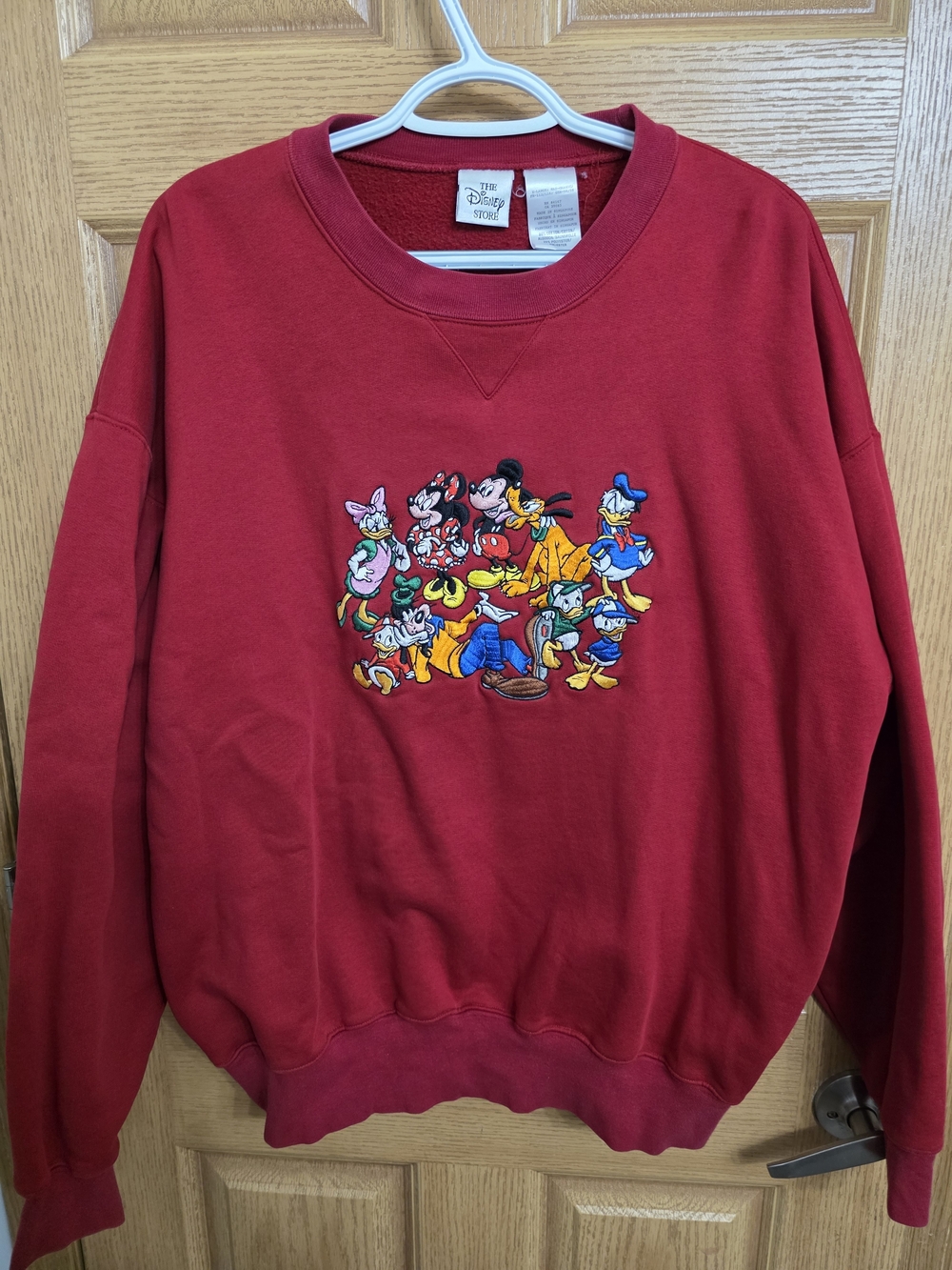 Vintage Disney Red Crewneck Sweatshirt with Mickey & Friends Embroidery